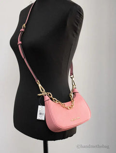 Michael Kors Cora Mini Tea Rose Pebbled Leather Zip Pouchette Crossbody Handbag