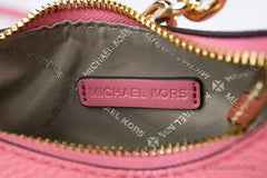 Michael Kors Cora Mini Tea Rose Pebbled Leather Zip Pouchette Crossbody Handbag