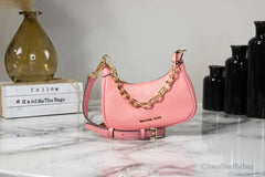 Michael Kors Cora Mini Tea Rose Pebbled Leather Zip Pouchette Crossbody Handbag